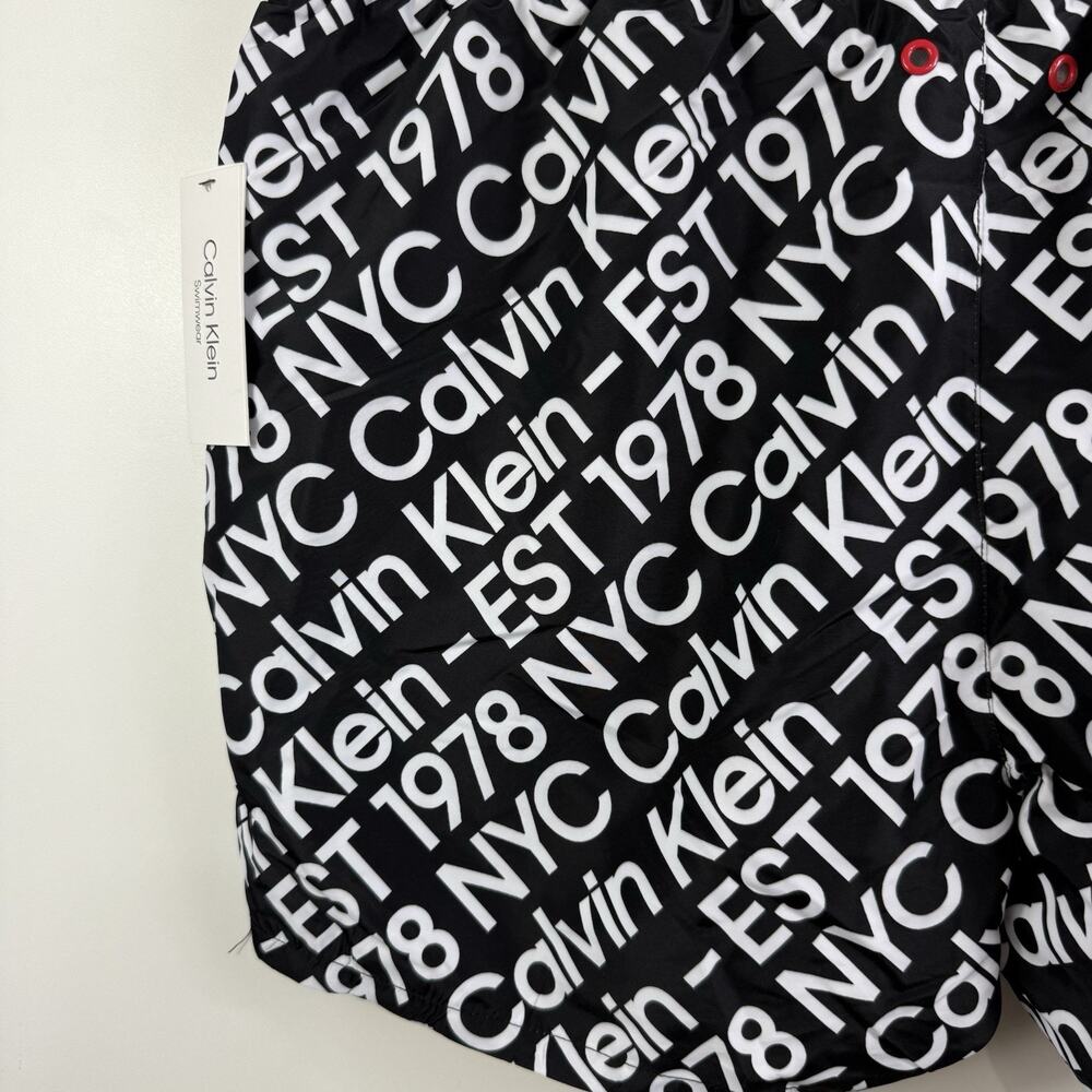 NWT Calvin Klein Swimwear Black White Logo Print Swim Trunks Mens XXL Beach - Picture 6 of 10
